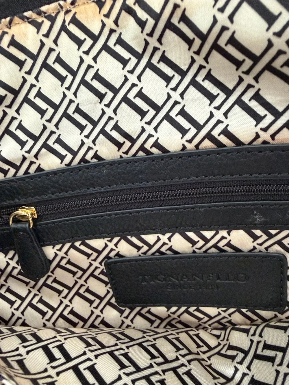 Tignanello Black and Dark Brown Two-Tone Satchel